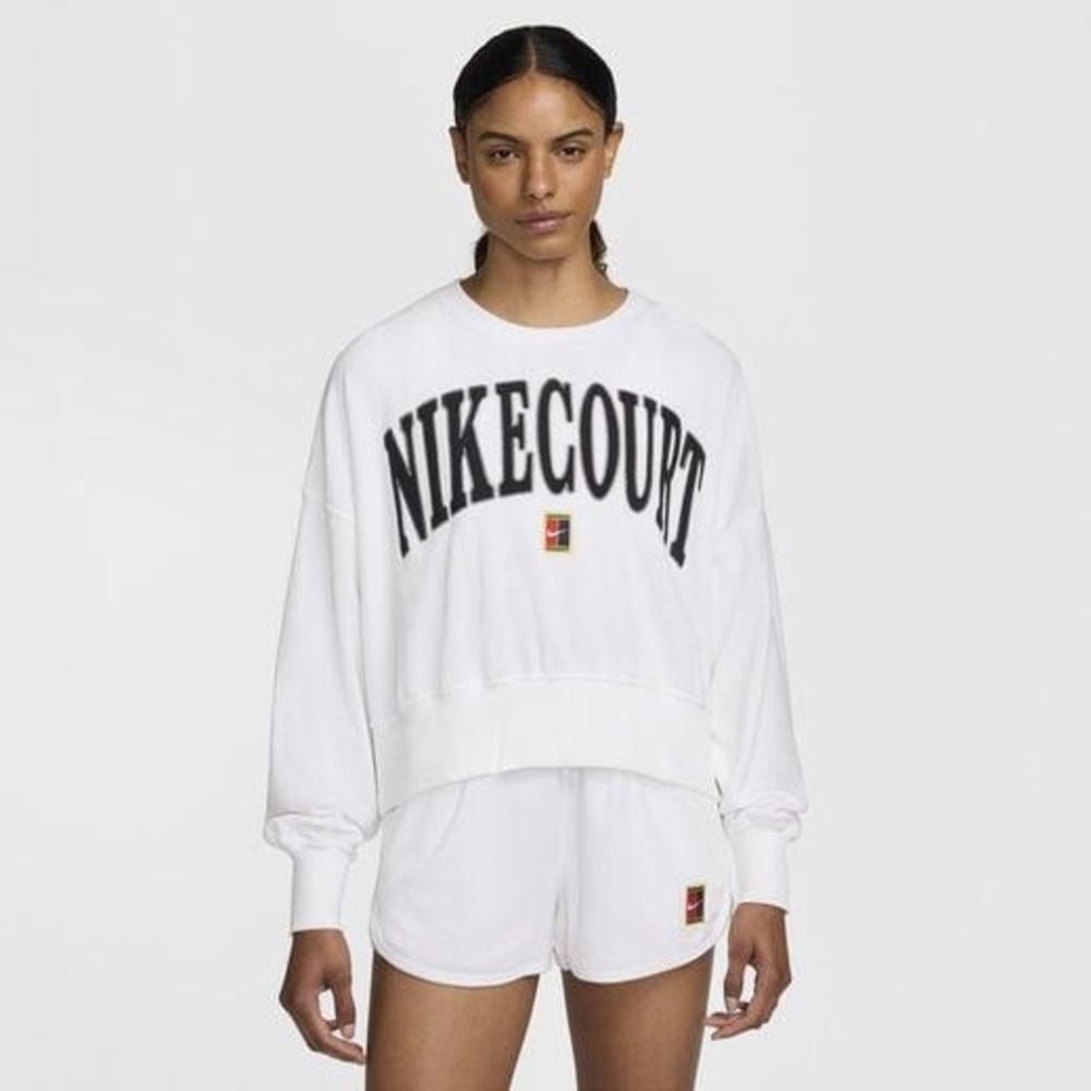 NikeCourt Heritage Oversized French Terry Crewneck Sweatshirt White Women Medium